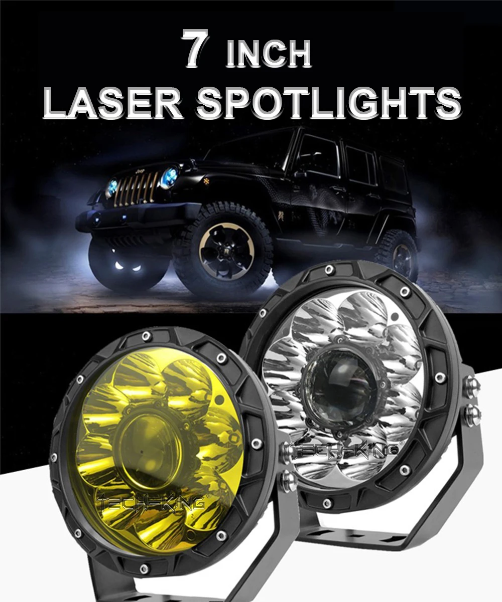 TECH-KING 7 inch led headlight 12V24V Super bright white car SUV ATV truck boats wrangler LED laser lens work light spot lights