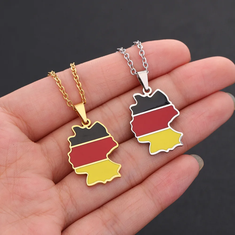 Couple Fashion Customization Silver Gold Stainless Steel German Map Pendant Necklace for Men and Women