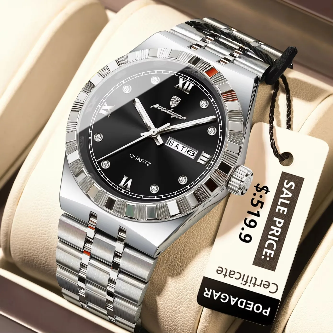 POEDAGAR 872 Week Date Watch Men Life Waterproof Original Diamond Wristwatch Quartz Relo aperçu 17