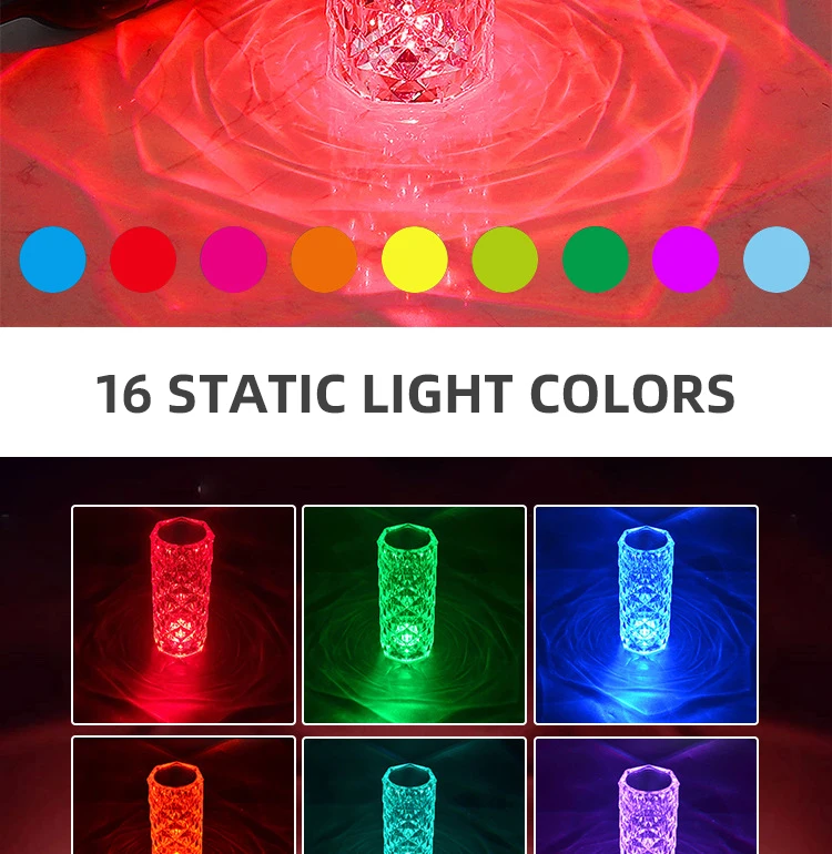 Remote Control RGB Rechargeable Decorative Desk Lamp Atmosphere luxury rose Crystal diamond table lamps Night Light details