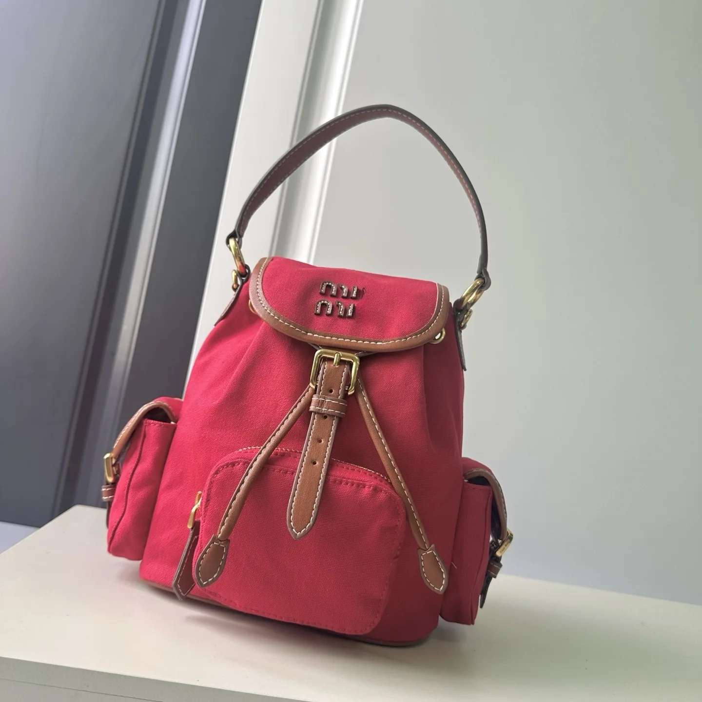 Mius New Fall/Winter Retro Urban Simplicity Canvas Backpack-Large Capacity Color-Block Design Polyester Wear-Resistant Women
