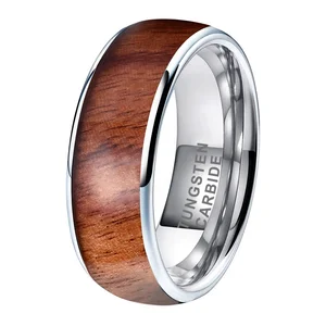 Coolstyle Jewelry 8mm Tungsten Carbide Finger Ring Men Women Couple Engagement Wedding Bands Koa Wood Inlay Comfort Fit
