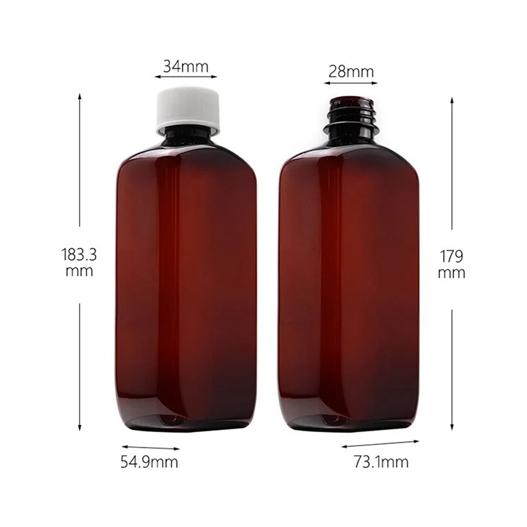 Syrup Container Plastic 16oz 500ml Empty Cylinder Cough Syrup Container Amber PET Plastic Oral ...