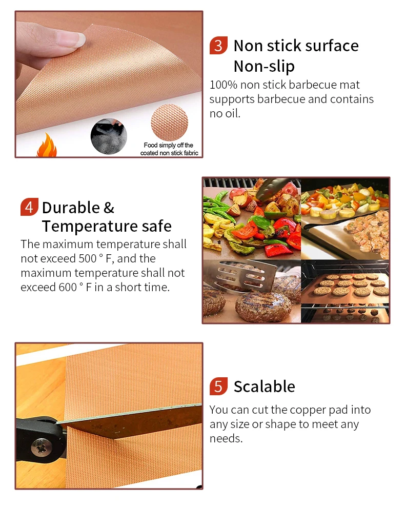 Ptfe Fabric Bbq Grill Mat Cooking Mat Easily Cleaned Nonstick Reusable