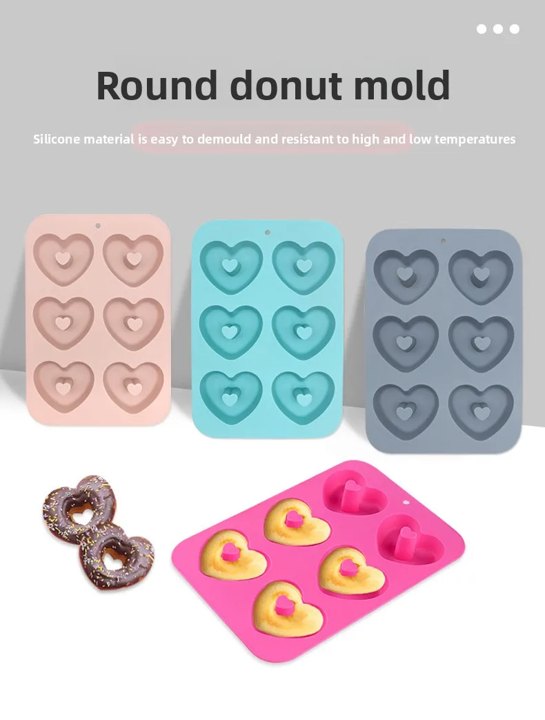 Heart-Shaped Donut Mold Food Grade Silicone Baking Pan for Cookie Rice Cake Spot Cake Cake Tools manufacture