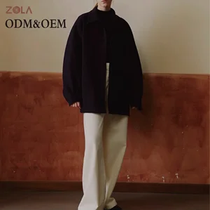 Solid Color Women's Casual Winter Outerwear Short Style Pure Woolen Double Sided Warm Eco-Friendly Handmade Coat