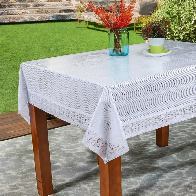 Lace Table Cloth Luxury PVC Embossed Rectangular  Outdoor Dining Cover Square Pattern Kitchen Use Branding Application