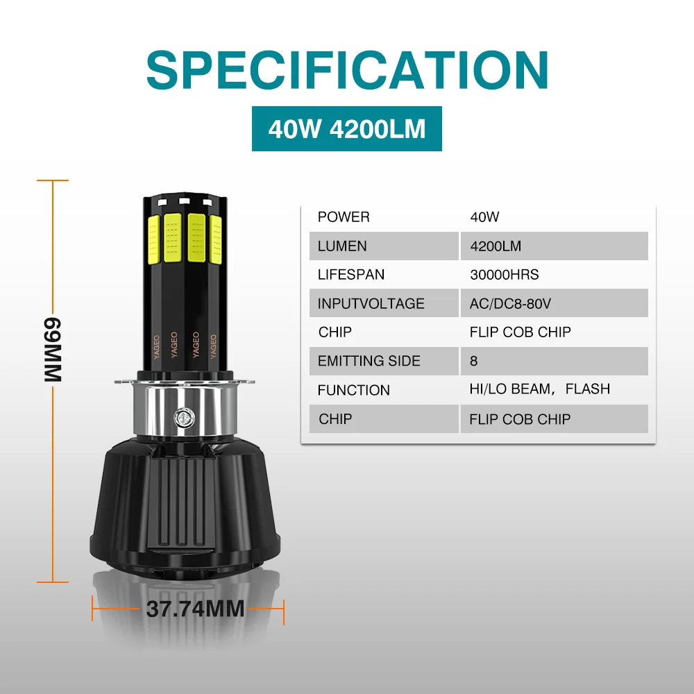 MOTOLED Ct100 Motorcycle Headlight Lighting System AC DC 8V 12V 20V 24V 48V 80V Headlamp Bulb for Haojue Hj125