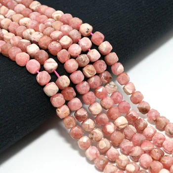 Natural Rhodochrosite Irregular Faceted Cube Beads 5mm