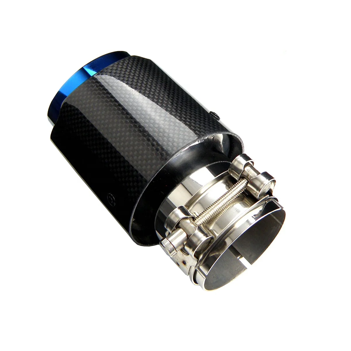 Car Universal Customized Logo Straight Edge Blue Pipe Glossy Black Carbon Fiber REMUS Exhaust Tips Muffler Tip