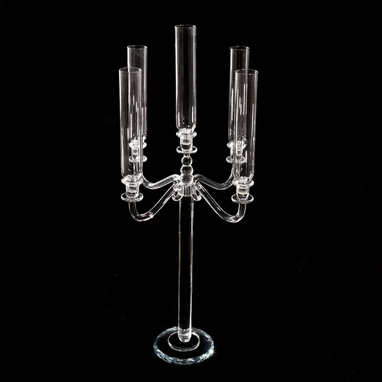 
 MH-ZT333 5 руки стеклянный ураган трубки с украшением в виде кристаллов канделябры свадебного стола  
