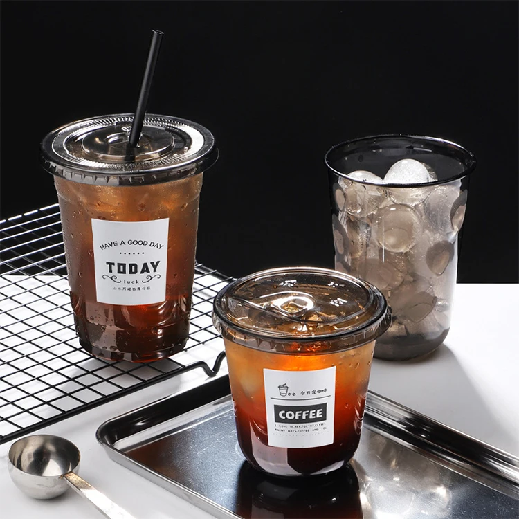 Custom Printed Takeaway Disposable Clear PLA Bubble Tea Coffee Plastic Cups Biodegradable Cold Drink Plastic Boba Cups With Lids factory