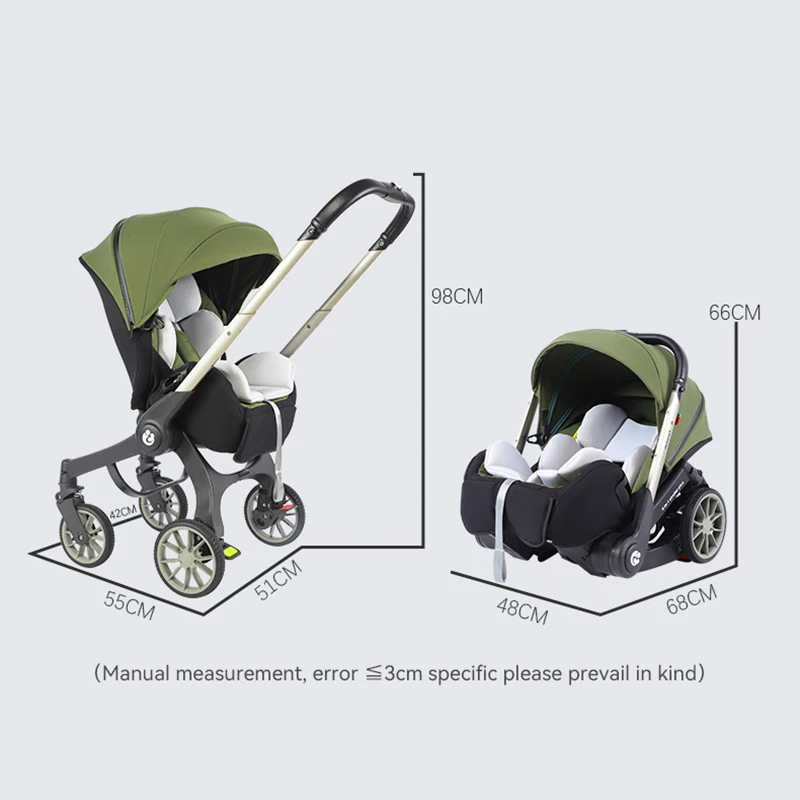 Luxurious 4-in-1 Baby Stroller Foldable Multi-Function Travel Systems with Five-Point Safety Belt for Age 3 Years