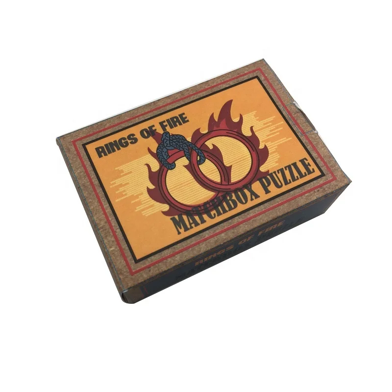 Promotion  Mini Wooden and Metal Brain Teaser Game Traditional matchbox Puzzle Rings of Fire Wire Puzzle