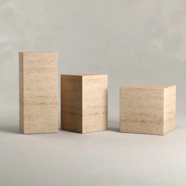 Natural Stone Coffee Table Customized Cube Block Marble Side Menu High Low Travertine Table Square Marble Plinth