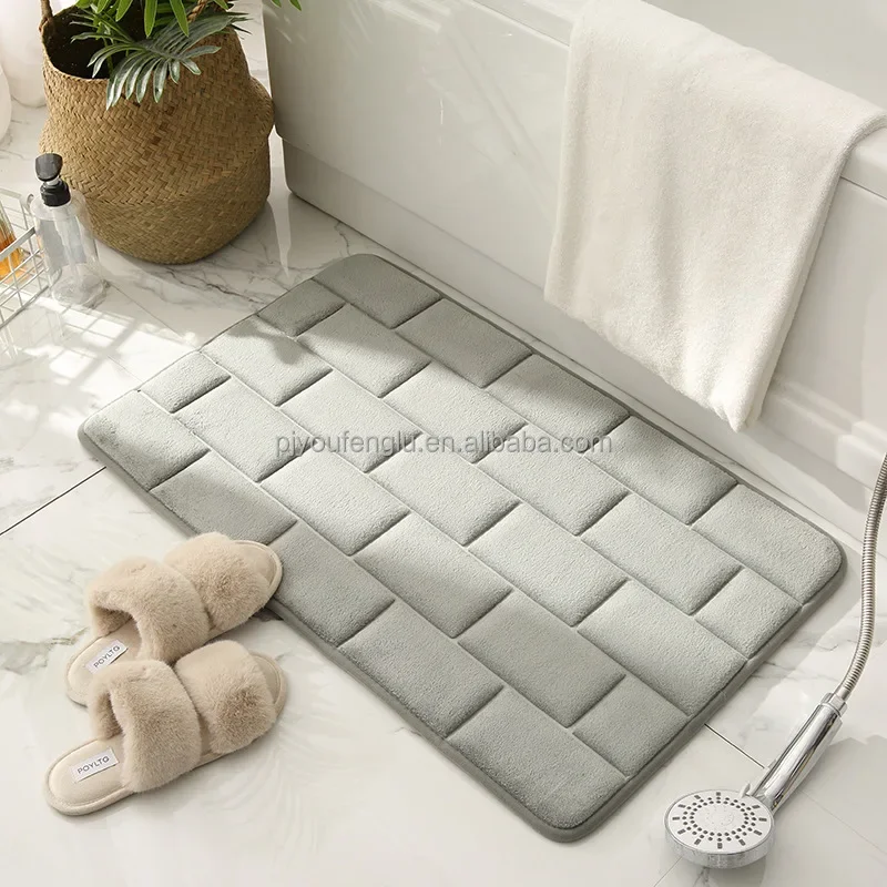 50*80cm Brick Pattern Waterproof Flannel Bath Rug Memory Foam Non Slip Bathroom Bath Rug