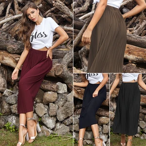 Wholesale Women Clothing Elegant High Waist Pleated Trim Chiffon Solid Silk Maxi Skirt Casual Dresses