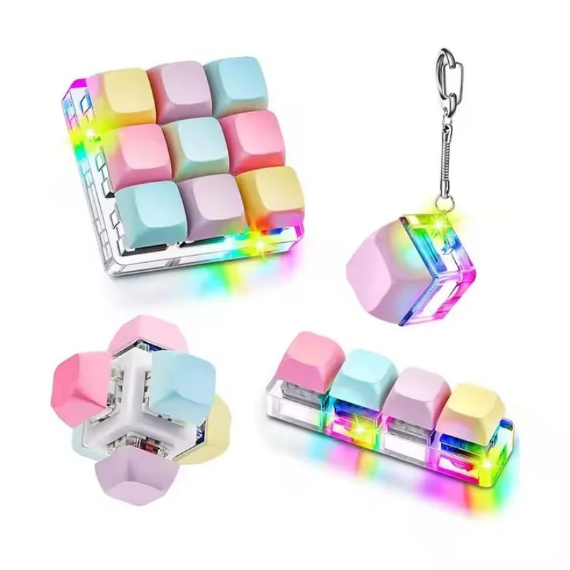 Keyboard Fidget Clicker Keychain Led Custom Keyboard Key Fidget Toy Keyboard Clicker 6 Sided Fidget