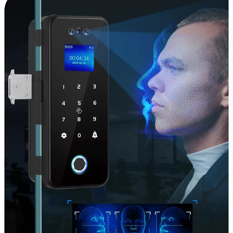 Easy Installation Unlock by Fingerprint Face Recognition Password Remote Phone Glass Deadbolt Door Tuya Smart Lock
