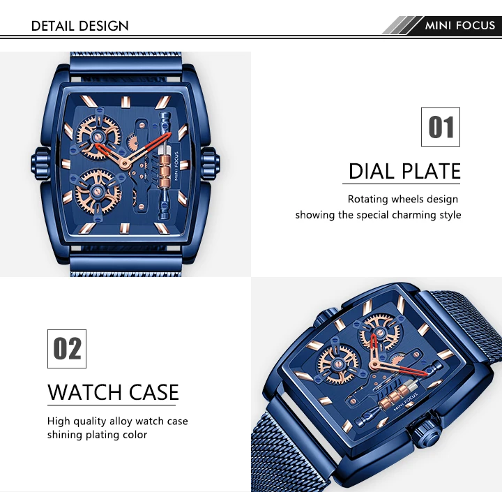 MINI FOCUS Mens Watches Top Brand Design Quartz Watch Wrist Men Stainless Steel Mesh Belt or Leather Strap 30m Waterproof