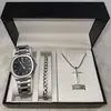 Reloj negro plateado + accesorios plateados + caja