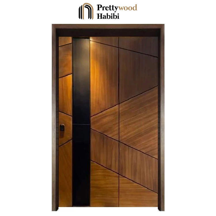 Prettywood Residential One And Half Geometric Design Modern Villa Waterproof Solid Wooden Exterior Front Entry Door For Houses manufacture