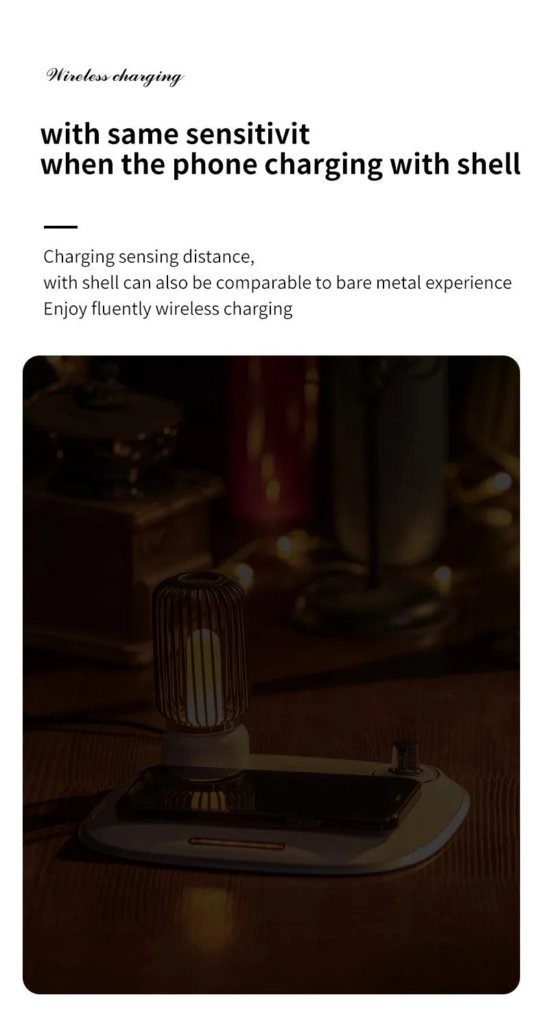 2-in-1 Adjustable Bedside Table Rotating Switch 15W 10W 7.5W 5W Wireless Phone Charger Amber Light Lamp Multi-Function