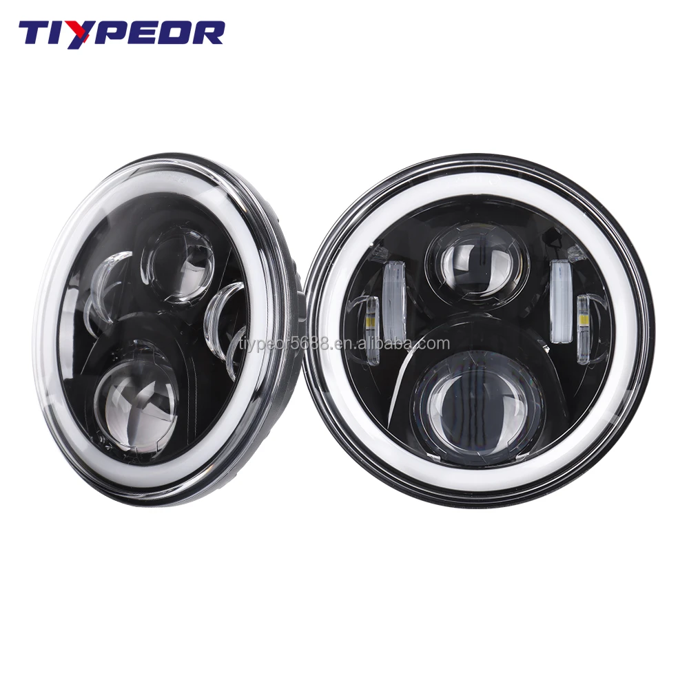 product tiypeor wholesale 12v 24v auto accessories with halo angel eyes drl headlamp for jeep 7 inch round led headlight motorcycle-2