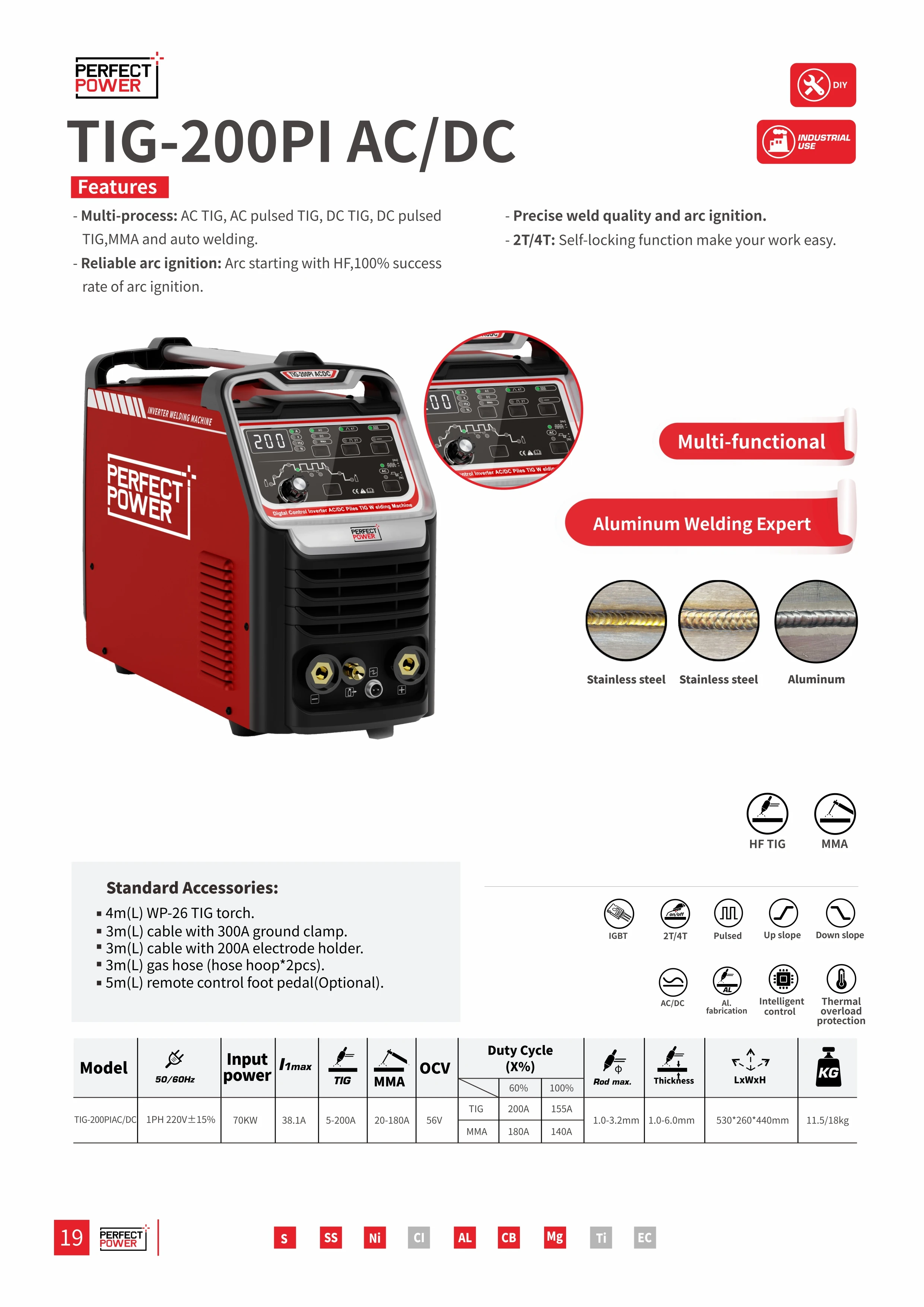 4 In 1 Multi Tig Welder Ac Dc Aluminum 200a Tig Pulsed Portable Tig