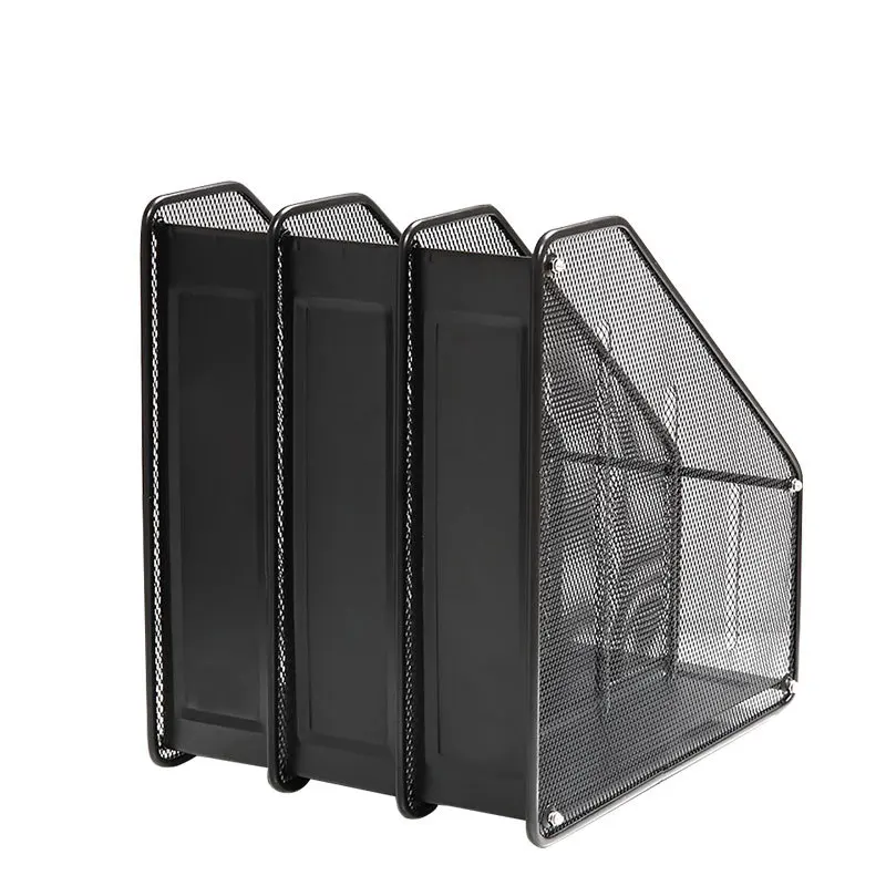 Metal Black Mesh Desk Detachable  File Organizer  3-tier Magazine  Holder Organizer Holder With 3 Compartments