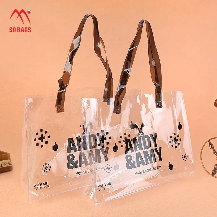 Hillban 4 Pcs Clear Tote Bag Transparent Vinyl PVC Tote Beach Bag