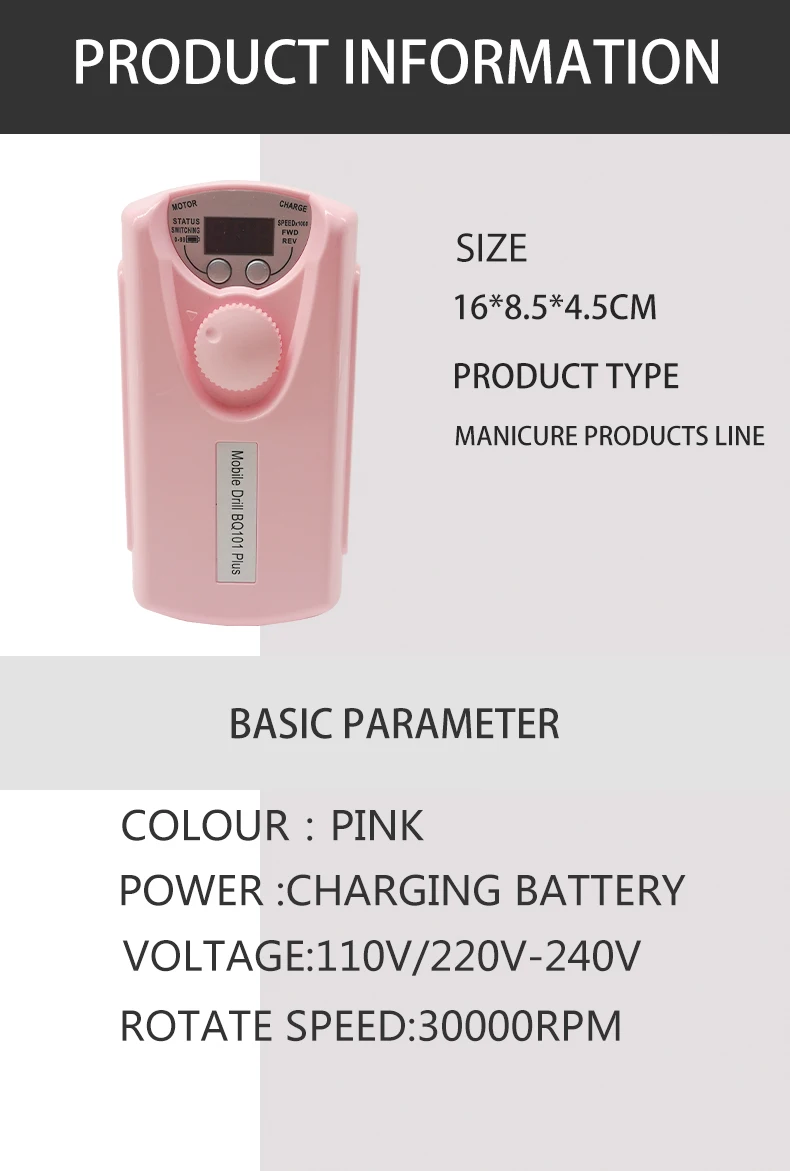 AT-NDB-010 portable nail drill in pink color factory