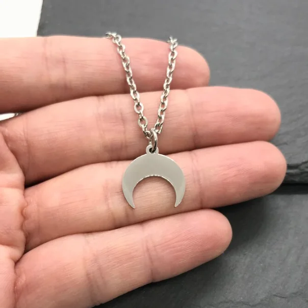 men silver half moon necklace