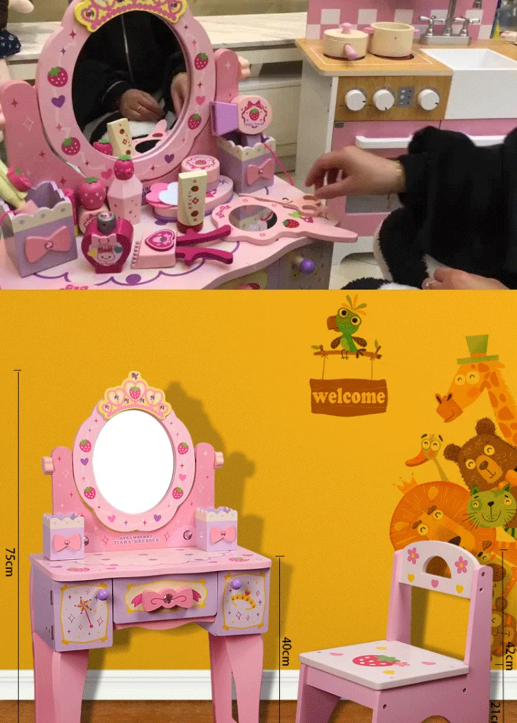 Kids Toys Simulation Wooden Dressing Table Gift For Girl Dressing Table