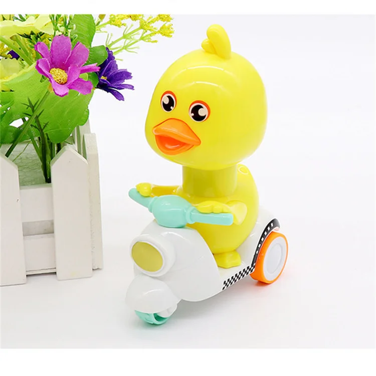 
 Мультяшные животные мотоцикл игрушки дети пресс желтая утка Пластиковый мотоцикл  