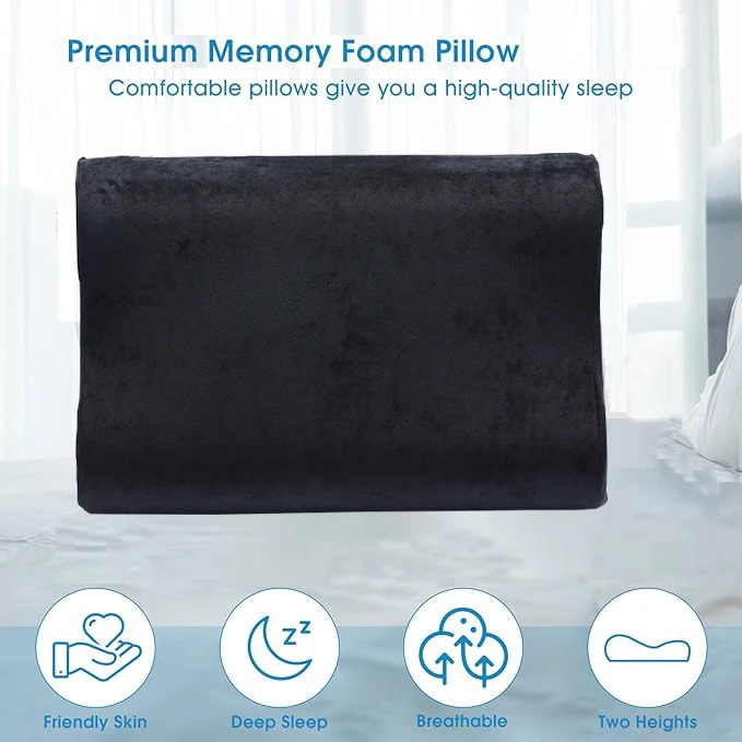 Black Antibacterial and Anti Mite Memory Foam Bed Pillows Wholesale Slow Rebound Cervical Support Sleeping Pillows