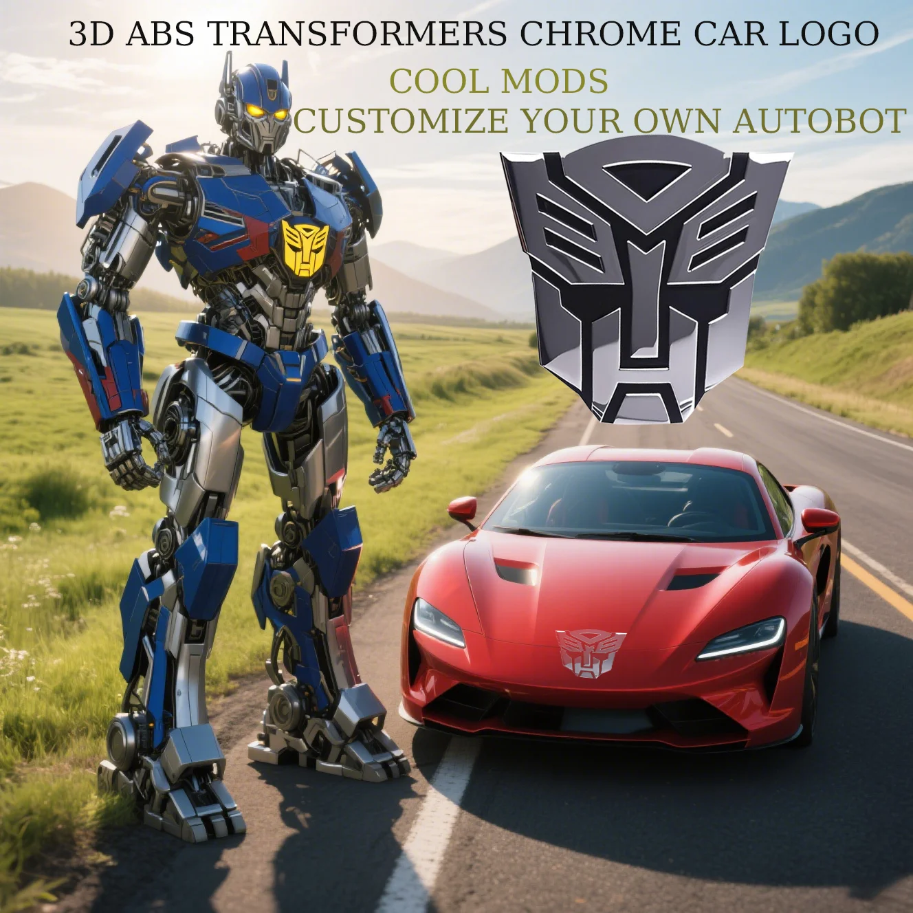3D LED Solar Transformers Emblem Badge Decal Sticker For Car – Flashing Light