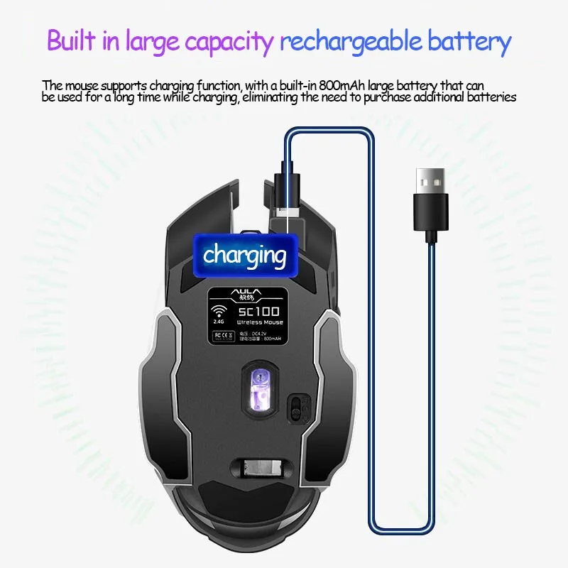 AULA SC100 Wireless Game Luminous Charging Mouse Notebook Desktop Computer Mechanical Mouse