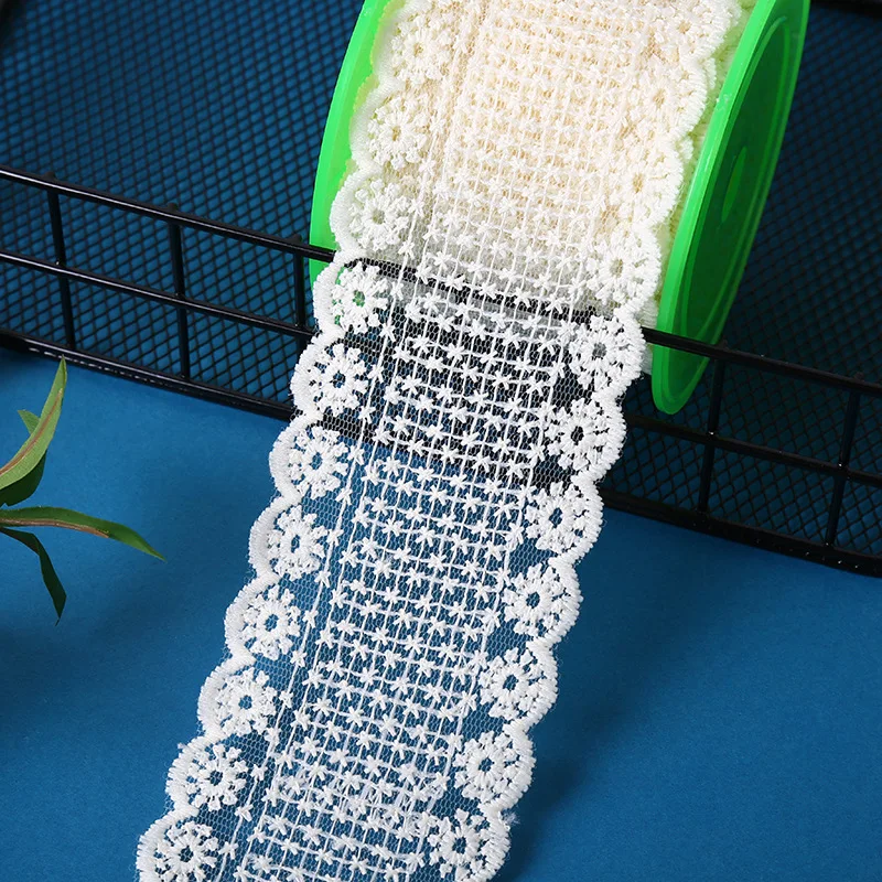 Width 7 cm Polyester Embroidered Soft Mesh Milk Silk Lace White Tulle Lace Trim Fabric for Garments Bridal Dress