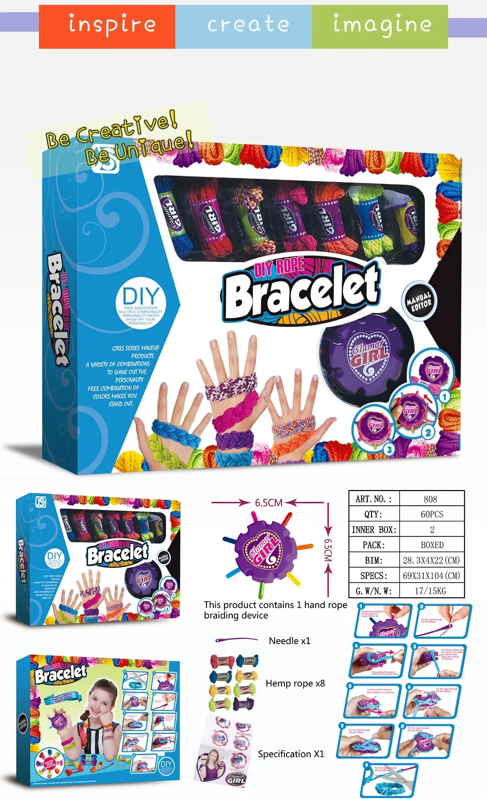 Misco Toys Kid’s DIY Friendship Bracelet Braiding Craft Kit Easy Arts and Crafts Toy Jewelry Maker for Girls Ages 6+