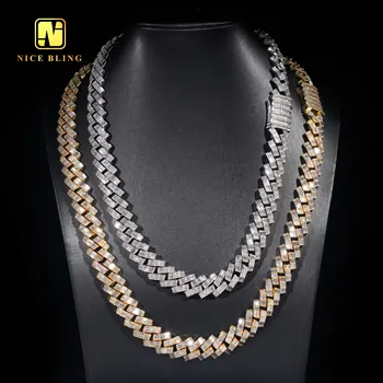 Fashion jewelry men iced out cuban link chains 18k gold plated necklace hip hop rappers baguette cz diamond cuban link necklace