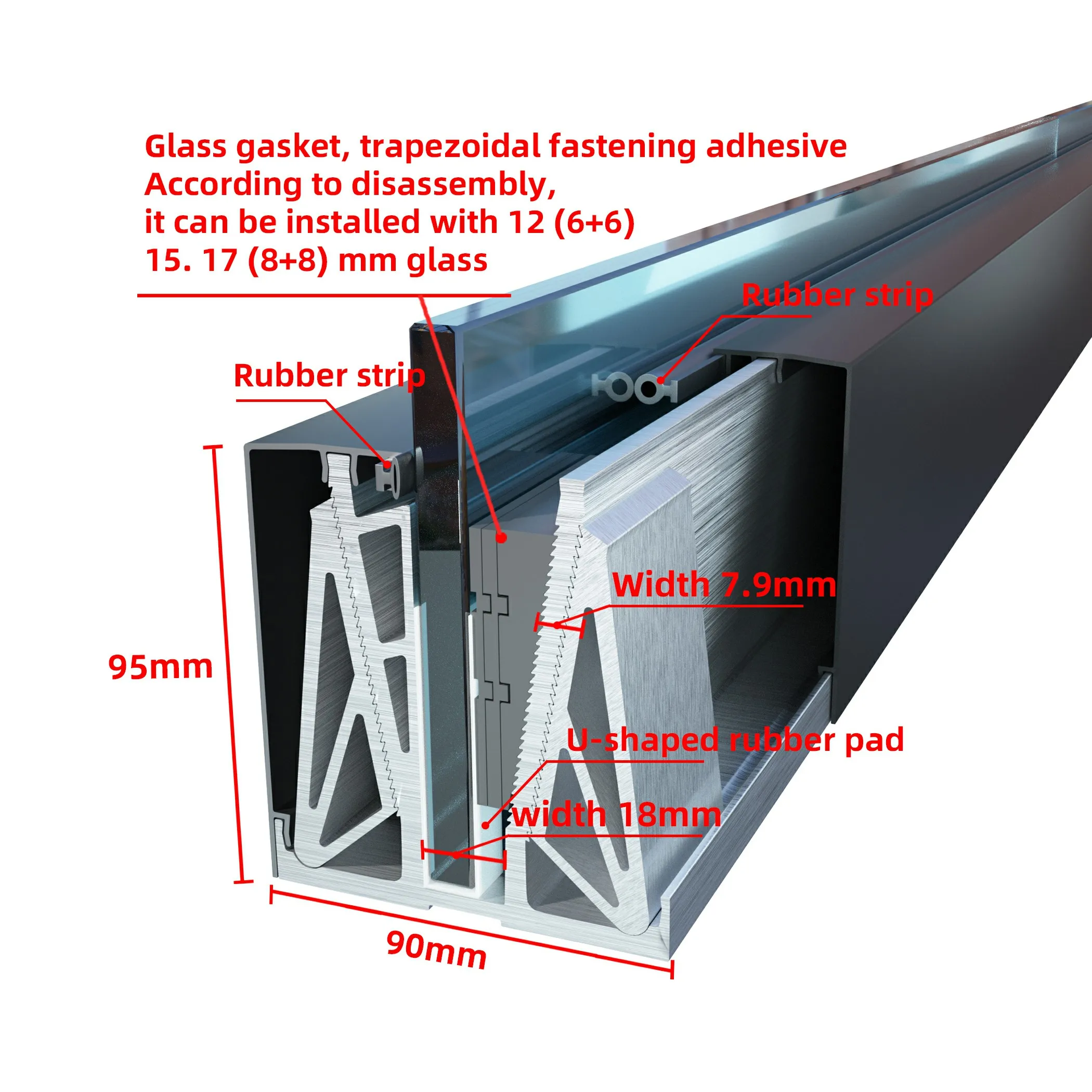 Outdoor Aluminum U Channel Frameless Glass Balcony Railing F108 Locking Balustrade System