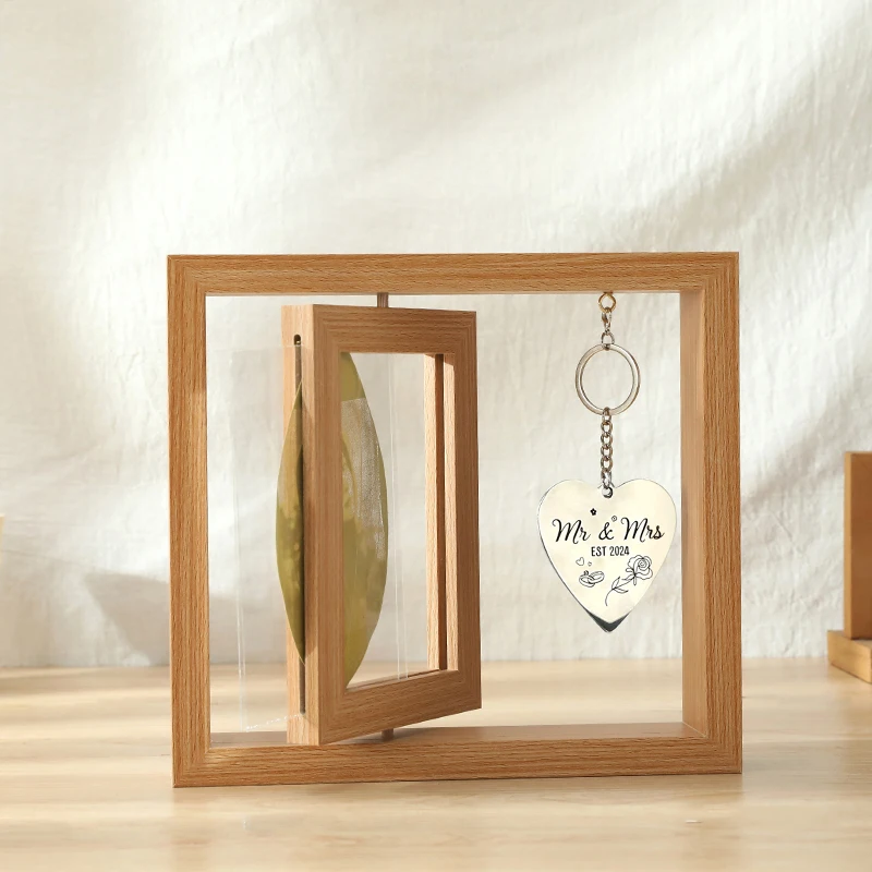 Rotating Photo Frame 4x6 Double-Sided Picture Frame Display Lovers Memorial Leaf Caving Collection Wooden Couples Photo Frames