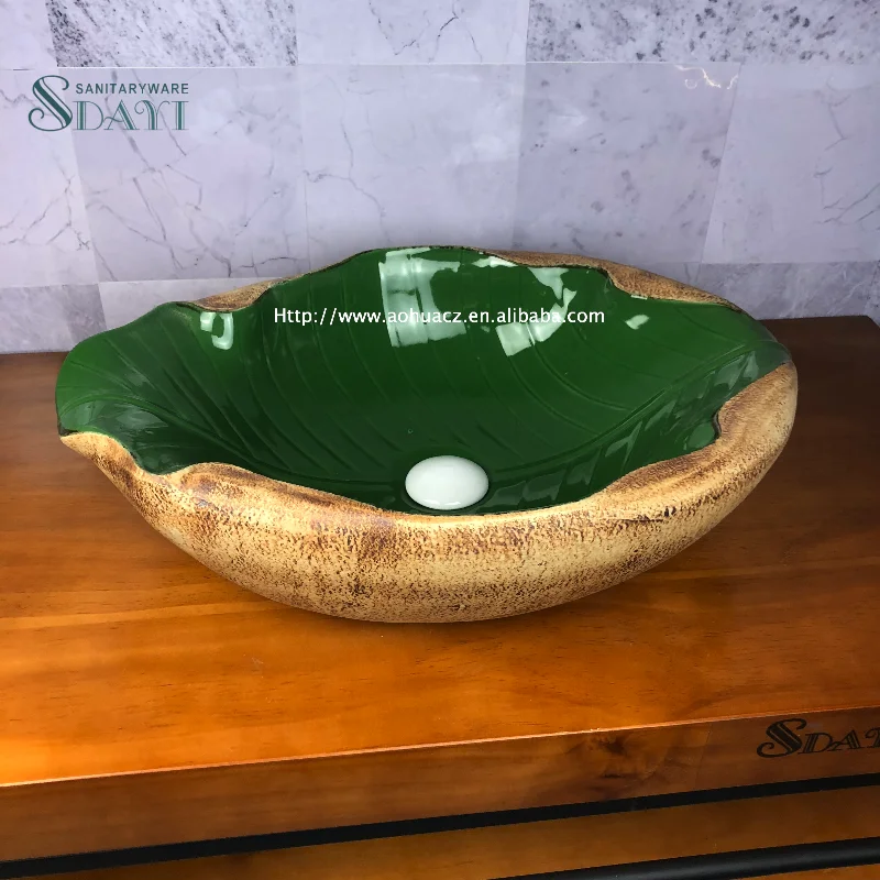 SDAYI Sanitary Ware Handmade Irregular Ceramic Wash Basin Leaf Like Countertop Wash Basin Lavabo Sink Washbasin Toilet Basin