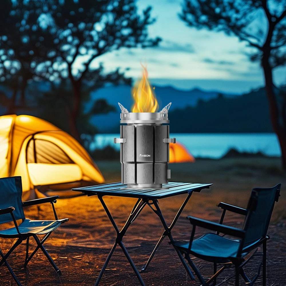 KEON Factory OEM Custom Stainless Steel Portable Camping Oven Tent New Design Smokeless Stove Modern Wood Stove Freestanding