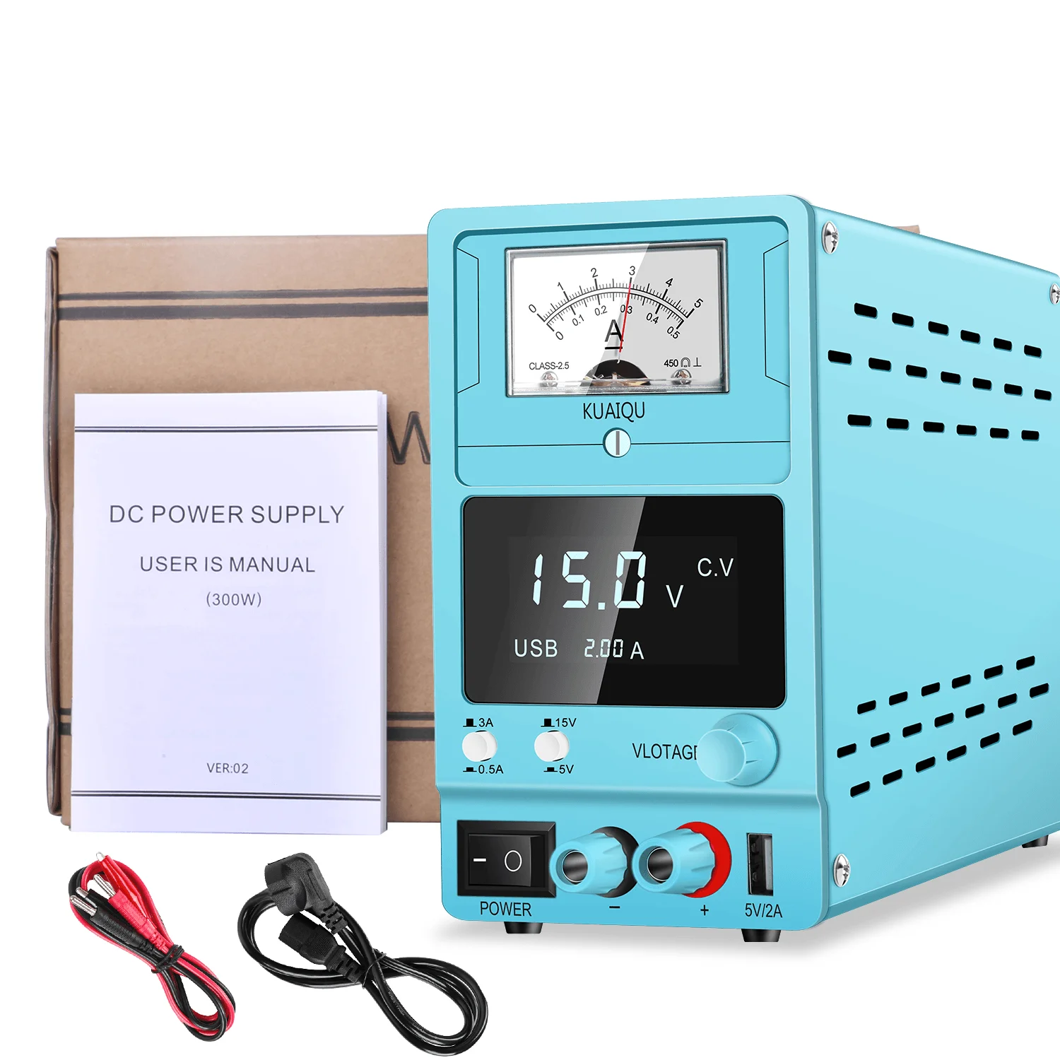 Adjustable 15V 3A Linear DC Power Supply Analog-Digital Display Large Transformer for Phone Repair Lab Source 45W Output 220V
