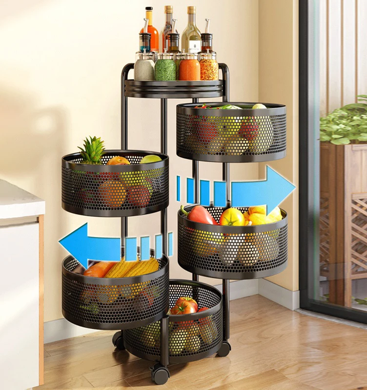 5tier Metal Sturdy Rotating Fruit Basket Kitchen Storage Rack Shelf