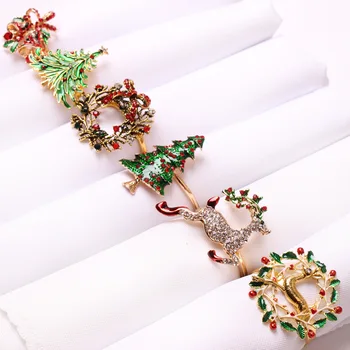 A208 Elk Flower Christmas Tree Napkin Ring Bells Snowflake Napkin Ring Hotel Christmas Decoration Napkin buckle