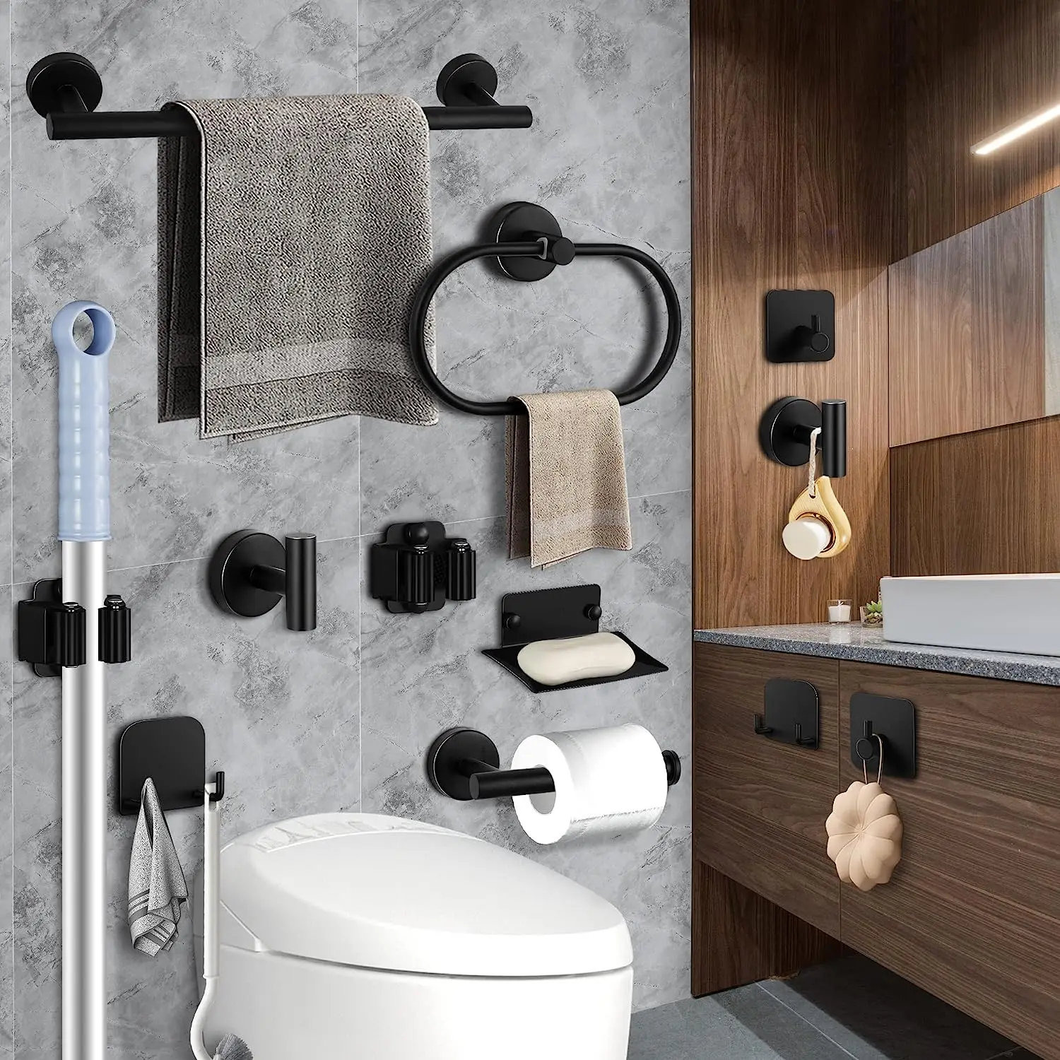 Matte Black Bathroom Hardware Set 12pcs Towel Holder Bathroom
