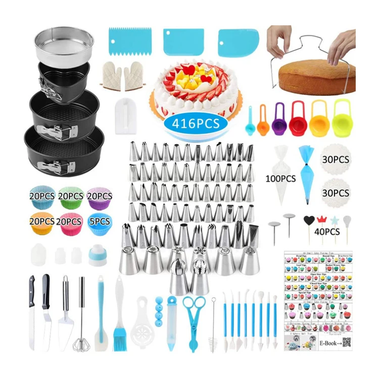 379 Pcs Cake Decorating Supplies Cake Decorating Kit Cake Baking Set with  Turntable, Piping Tips, Scraper, Spatula, Leveler